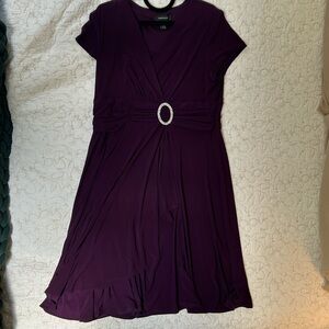 R&M Richards, formal dress, purple, short sleeved, faux wrap, sz18, sparkle belt